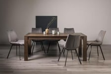 Bentley Designs Turin Dark Oak 6-10 Seater Extending Dining Table with 8 Fontana Grey Velvet Chairs