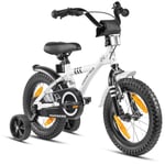 PROMETHEUS BICYCLES® Barnesykkel 14 i hvitt og svart fra 3 år med treningshjul - Bare i dag: 10x mer babypoints