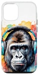 Coque pour iPhone 13 Pro Gorille Écouteurs Singe Coloré Animaux Motif Imprimé