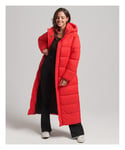Superdry Womens Cocoon Longline Puffer Coat - Red - Size 12 UK