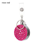 1pc Diamond Badge Holder Key Ring Retractable Keychain Rose Red