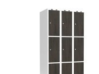 Garderob 3x300 mm Lutande tak 3-styckig pelare Laminatdörr Nocturne trä Cylinderlås
