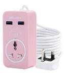 URbantin 5M Extension Lead Pink with USB 2 Solts, Single Gang Power Strip Plug Socket AC Outlet with 5 Metre Power Extension Cord Fuse UK Plug for Electrical Power Accessories