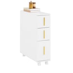 SoBuy Armoire Toilettes WC Support Papier Toilette Meuble de Salle de Bain, Armoire de Salle de Bain sur roulettes, 1 Porte-Brosse à WC et 3 Tiroirs, Blanc, 20x60x70 cm, BZR183-W
