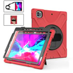 QYiD Case for Pad Pro 12.9" 2020 & 2018 with Screen Protector, [Supports 2nd Gen Pencil Charging], Heavy Duty Shockproof Cover with Rotatable Kickstand/Strap, Belt for iPad Pro 12.9 4th Gen, Red