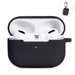 AKABEILA Airpods Pro Case Cover for AirPods Pro 2019 Liquid Silicone Shockproof Case Protective Soft Skin Cover [Front LED Visible] [Support Wireless Charging] with Carabiner, Black