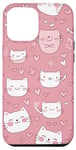 Coque pour iPhone 14 Pro Max Cute cats Pink Hearts Love Cat Pattern Phone Cover