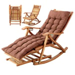 Outdoor Rocking Chair Bamboo Wooden Armchair Beach Sun Lounger Recliner Portable Foldable Zero Gravity Chair with Footrest and Cushion Max. Support 250kg