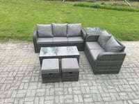 Outdoor Rattan Garden Furniture Set Patio Lounge Sofa Set with Coffee Table Side Table 2 Footstools Dark Grey Mixed