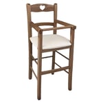 Chaise Haute en Bois Noyer Clair Avec Siège Rembourré Simili Cuir Beige/Crème