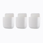 Remote Control Holders Set of 3 Pcs Hole-Free Self Adhesive Storage Box Wall Mount Organizer Adhesive Pen Holder Wall Sticky Cubicle For Home Office School, Remote Pencil, Phone Charging White