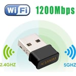 Mini USB WiFi Adaptateur 1200Mbps Clé WiFi Dongle AC Dual Band, WiFi Wireless Adaptateur Compatible avec Windows 7/8/8.1/10