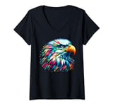 Womens Cool Bald Eagle Spirit Animal Illustration Tie Dye Art V-Neck T-Shirt