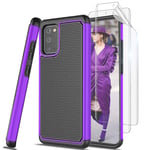 Jeylly Galaxy S20 Case with 2x HD Screen Protector, Galaxy S20 Case, Shockproof Dual Layer Armor Defender Scratch Absorbing Hybrid Rubber Plastic Phone Case Cover for Galaxy S20 (6.2") - Purple