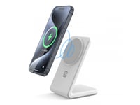 Crong Magspot Stand - 2-I-1 Trådlös Laddare Med Magsafe För Iphone Och Airpods (Vit)