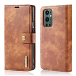 DG.MING OnePlus 9 Pro Plånboksfodral med avtagbart skal, Cognac