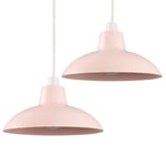 MiniSun Pair of Retro Style Pink Metal Easy Fit Ceiling Pendant Light Shades - Complete with 10w LED Bulbs [3000K Warm White]