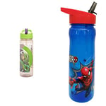 Disney Lightyear Lightyear Water Bottle Flip Up Straw 600ml – Official Disney Merchandise by Polar Gear – Grey & Green & MARVEL 1325 1698 Spider-Man Hero Reusable Water Bottle, Blue and red, 600ml