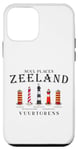 Coque pour iPhone 12 mini Zélande, côte de la mer du Nord Pays-Bas, phares dessin