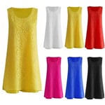 Women Elegant Sleeveless Lace Vest Dress Solid Yellow S