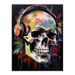 Hardcore Punk Music Artwork Vibrant Drip Paint Skull With Headphones Unframed Wall Art Print Poster Home Decor Premium