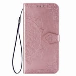 NEINEI Leather Case for Asus Zenfone 8,PU/TPU Flip Wallet Case with Cash & Card Slots,Magnetic Closure, Premium 3D Mandala Pattern Phone Shockproof Protection Cover-Rose Gold