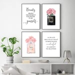 WTYBGDAN Fashion Wall Art Painting Pink Perfume Poster Makeup Canvas Print Quotes Posters And Prints Wall Pictures for Living Room Decor|30x45cmx4Pcs/No Frame