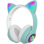 Spelheadset Mode Bluetooth Kattungeöron LED Ljus Upp Laddningsbart Trådlöst Headset - Grön