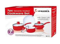 PRIMA 7PC Red Ceramic Non Stick Frying Pan Saucepan Pot Coated Cookware Set,