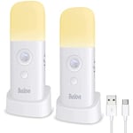 Veilleuse avec détecteur de mouvement [Lot de 2], rechargeable, portable, avec câble USB, applique murale sans fil avec allumage et arrêt automatique pour armoire, cuisine, escalier, chambre à coucher