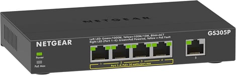 NETGEAR PoE Switch 4 Port (GS305P) - 5 Port Gigabit Ethernet Switch with 4 x Po