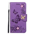 Mo-Somnus iPhone 11 Case [Free Tempered Glass Screen Protector], Bling Sparkly Diamonds Gems Butterfly Design PU Leather Flip Wallet Case Cover for iPhone 11-6.1 Inches (Purple)