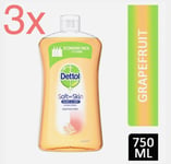 3 x DETTOL SOFT ON SKIN ANTIBAC LIQUID HAND WASH 750ml GRAPEFRUIT REFILL