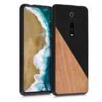 kwmobile Case Compatible with Xiaomi Mi 9T (Pro) / Redmi K20 (Pro) - Hard Cover with TPU Bumper and PU Leather/Wood Design - Two-Tone Wood Black/Brown