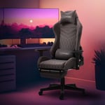 ML-Design Pelaajan tuoli; harmaa-valkoinen; kangas; ergonominen toimistotuoli; säädettävä pyörivä tuoli; kilpa-ajopelaajan tuoli käsinojilla;