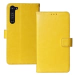 Lankashi Book Stand Premium Retro Business Flip Leather Protector TPU Silicone Case For Motorola Moto Edge 6.7" Cover Etui Wallet (Yellow)