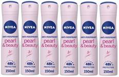 6 X Nivea Pearl and Beauty 48h Anti-Perspirant Deodorant, 150ml