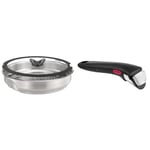 Tefal Ingenio Stainless Steel Steamer with Glass Lid & Ingenio Black Handle, Stackable, Removable, 100 Percent Safe, 10 Year Guarantee, L9863342