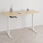 Höj och sänkbart skrivbord, vev, vitt stativ, björk bordsskiva 100x70cm