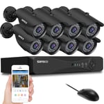 SANSCO 8CH 5MP HD CCTV Camera System, 8 Channel H.265 DVR Recorder , 8pcs 2MP Outdoor Bullet Security Cameras (Improved Night Vision, Face/Human Detection, IP66 Vandalproof, Email/APP Alert, No Hard Drive Disk)