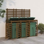 Abri pour poubelle triple sur roulettes marron miel bois pin