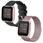SINPY Replacement Wristband for Fitbit Versa Strap,2-Pack Mixed Metal Magnetic/Silicone Watch Bands Compatible with Fitbit Versa 2/Fitbit Versa Lite,Metal Pink/Silicone Black