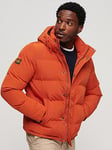 Superdry Everest Short Hooded Padded Coat - Orange, Orange, Size M, Men