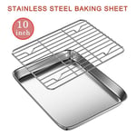1X(10 Inch Toaster Oven Tray and Rack Set, Small Stainless Steel Baking Pan with