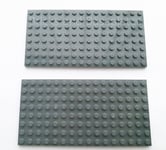 2 x LEGO 8x16 DARK GREY Plate Baseplate Base - 8x16 STUDS (PINS)  - Brand New