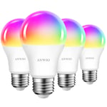 ANWIO Alexa Smart E27 LED Bulb Screw,Dimmable E27 RGB WiFi Bulbs, 806Lm, 8.5W Replace 60 Watt, Compatible with, Echo and Google Assistant,TUYA APP, No Hub Required(4 PCS)