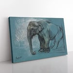 Big Box Art Study of an Elephant by John Macallan Swan Canvas Wall Art Print Ready to Hang Picture, 76 x 50 cm (30 x 20 Inch), Turquoise, Grey, Teal