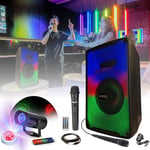 MOOVING LIGHT & SOUND - Enceinte portable sur batterie Enfant 500W KARA-MOOV500 Karaoke Bluetooth - 2 Micros - 2 Jeux de Lumière