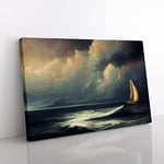 Sailing Boat On The Sea Canvas Wall Art Print Ready to Hang, Framed Picture for Living Room Bedroom Home Office Décor, 50x35 cm (20x14 Inch)