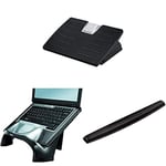 Fellowes Workspace Ergonomic Pack with Microban Adjustable Foot Rest, Laptop Riser & a Black Keyboard Wrist Rest